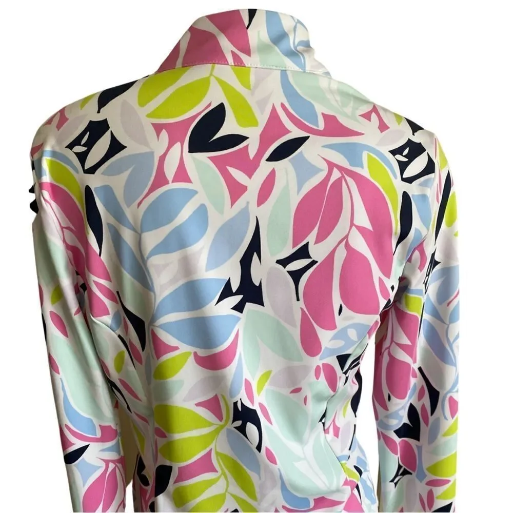 Tommy Bahama Performance Quarter Zip Top - S pink blue floral , poly spandex